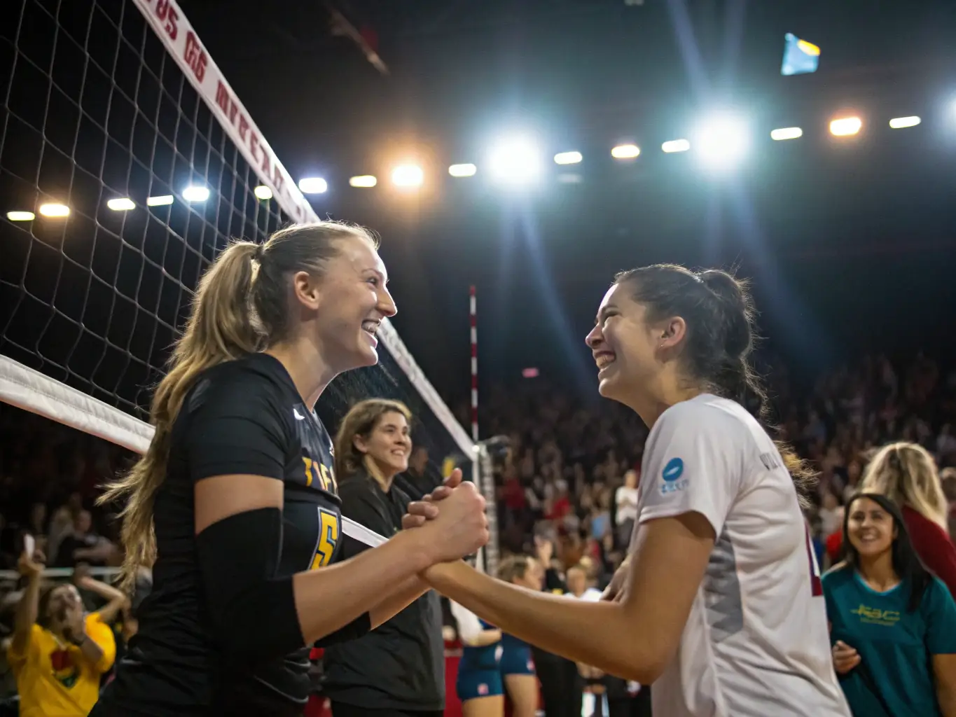 A group of young volleyball players celebrating a victory, showcasing teamwork and sportsmanship. The image conveys the positive and supportive environment fostered by IPV.