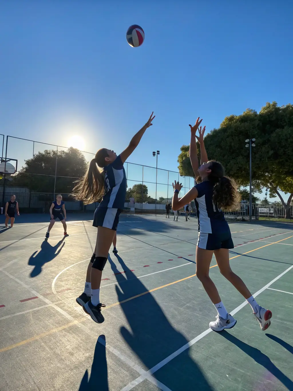 An action-packed image of a youth volleyball tournament, with young players demonstrating their skills and teamwork on the court. The focus is on the enthusiasm and sportsmanship of the participants.
